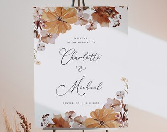 Rustic Fall Wedding Welcome Sign Template (18x24" & 24x36"), Autumn Wedding Welcome Sign Printable, Editable Wedding Welcome Sign, #028