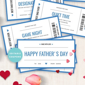 Fathers Day Coupon Book, Printable Coupon Book, Custom Coupon Book, Coupon Book for Him, Birthday Gift for Him, Anniversary Gift, Templett