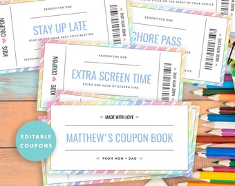 Kids Coupon Book, Printable Coupon Book for Kids, Reward Coupons for Kids, Editable Kids Coupon Book, Birthday Coupon Book, Templett