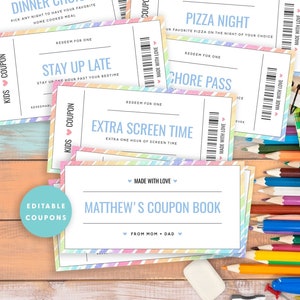 Kids Coupon Book, Printable Coupon Book for Kids, Reward Coupons for Kids, Editable Kids Coupon Book, Birthday Coupon Book, Templett