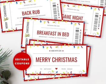 Printable Christmas Coupon Book, Editable Christmas Coupons, Christmas Coupons for Kids, Christmas Gift for Her, Gift for Him, Templett