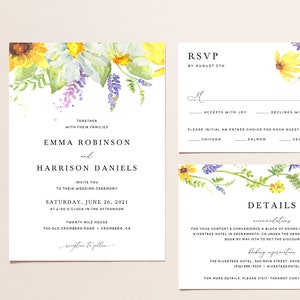Wildflower Wedding Invitation Template Set, Greenery Wedding Invitation Suite, Printable Wedding Invitation Download, Templett, 014 image 1