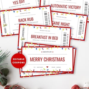 Druckbare Weihnachtsgutscheine, bearbeitbare Weihnachtsgutscheine, Weihnachtsgutscheine für Kinder, Weihnachtsgeschenk für sie, Geschenk für ihn, Templett