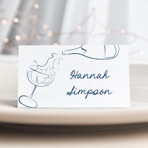 Cartões de lugar desenhados à mão, modelo de cartão de lugar de casamento escrito à mão, cartões de lugar para festa de noivado para impressão, download instantâneo, Templett #029
