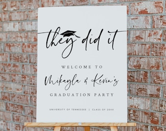 Double Graduation Welcome Sign Template, Printable They Did It Graduation Party Welcome Sign, Editable Graduation Sign, Templett, #GRD