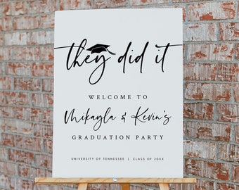 Double Graduation Welcome Sign Template, Printable They Did It Graduation Party Welcome Sign, Editable Graduation Sign, Templett, #GRD