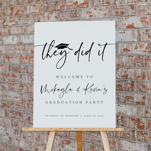 Double Graduation Welcome Sign Template, imprimable They Did It Graduation Party Welcome Sign, Editable Graduation Sign, Templett, #GRD