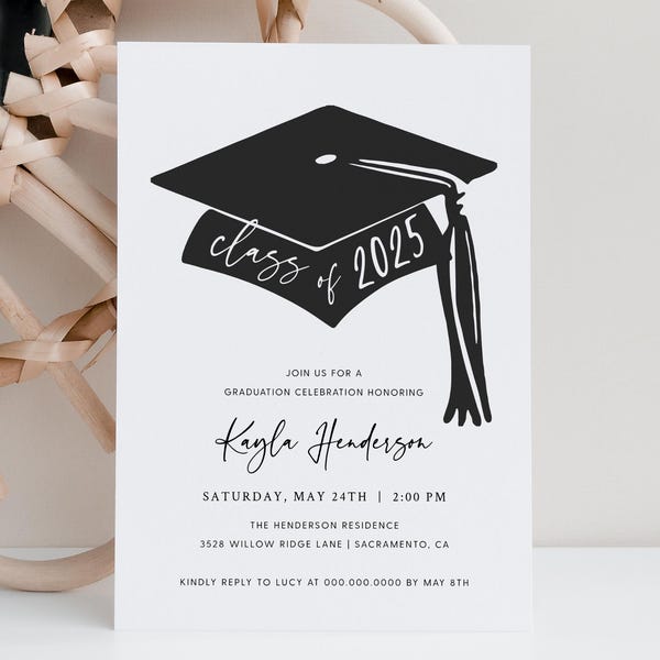 Plantilla de invitación para fiesta de graduación, invitación imprimible, descarga de invitación editable, Templett