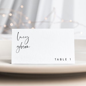 Plantilla minimalista de tarjetas de lugar de boda con icono de comida, tarjetas de lugar planas y plegadas de boda imprimibles, tarjetas de lugar editables, Templett, #012