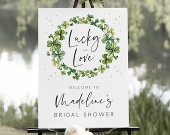 Lucky in Love Bridal Shower Welcome Sign Template, St. Patty's Bridal Shower Welcome Sign, March Bridal Shower Sign, Templett, #SPD
