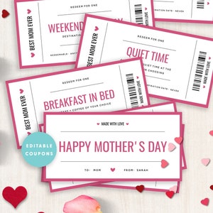 Mothers Day Coupon Book, Printable Coupon Book, Custom Coupon Book, Coupon Book for Her, Birthday Gift for Her, Anniversary Gift, Templett