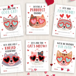 Cartes imprimables de Saint-Valentin de jeu de mots de chat, cartes de Saint-Valentin de salle de classe pour des enfants, étiquettes-cadeaux de Saint-Valentin, téléchargement immédiat, #V21