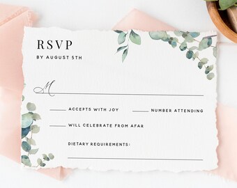 Bohemian Wedding RSVP Reply Enclosure Card Template, Greenery Wedding RSVP Card Insert, Printable Wedding RSVP Card Download, Templett, #007