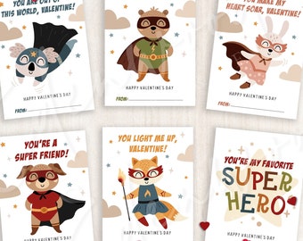 Printable Superhero Valentine's Day Cards, Classroom Valentine's Day Cards for Kids, Valentine's Day Gift Tags, Instant Download, #V21