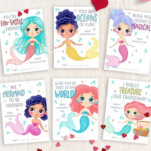 Cartes de Saint-Valentin sirène imprimables, cartes de Saint-Valentin de classe pour les enfants, étiquettes-cadeaux de la Saint-Valentin, téléchargement immédiat, #V21