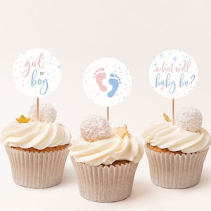 Gender Reveal Cupcake Toppers Template, Printable Gender Reveal Party Cupcake Toppers, Personalized Cupcake Toppers, Templett, #GR1