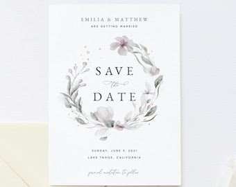 Boho Wedding Save the Date Template, Greenery Save the Date Invitation Template, Printable Save the Date, Save the Date Card Download, #001