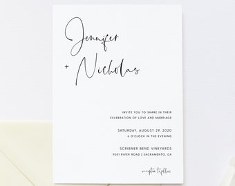 Simple Wedding Invitation Template, Minimalist Wedding Invitation Template Download, Modern Wedding Invitation Printable Templett, #012