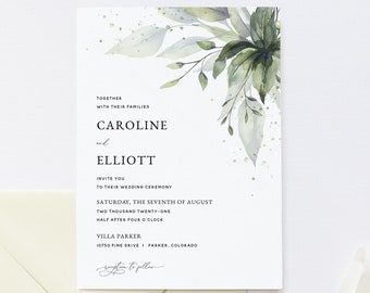 Bohemian Wedding Invitation Template, Greenery Wedding Invitation Template, Printable Wedding Invitation Template Download, Templett