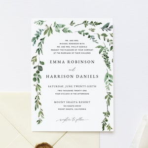 Printable Wedding Invitation Template, Greenery Wedding Invitation Printable, Boho Wedding Invitation Template Download, Templett