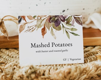 Friendsgiving Buffet Karten, Thanksgiving Food Label Karten, druckbare Buffet Karten, Kürbis Thanksgiving Food Karten Download, Templett, #TG2