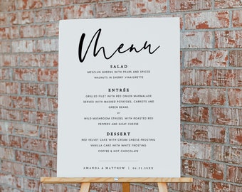 Wedding Menu Sign, Minimalist Wedding Menu Sign, Printable Wedding Menu Table Sign, Modern Wedding Dinner Menu Sign, Templett, #016