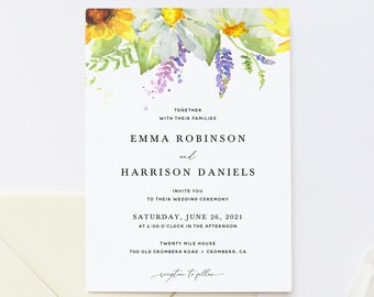 Wildflower Wedding Invitation Template, Greenery Wedding Invitation Printable, Rustic Wedding Invitation Template Download, Templett, #014