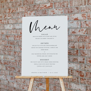 Wedding Menu Sign, Minimalist Wedding Menu Sign, Printable Wedding Menu Table Sign, Modern Wedding Dinner Menu Sign, Templett, #016