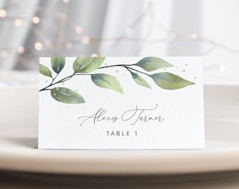 Wedding Name Place Cards, Greenery Wedding Place Cards Template, Printable Wedding Place Cards, Instant Download, Templett, #005