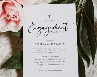 Engagement Party Invitation Template, Minimalist Engagement Party Invitation, Printable Engagement Party Invite, Templett, #016
