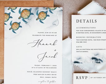 Beach Wedding Invitation Template, Beach Wedding Invitation Set Printable, Destination Wedding Invitation Template Suite Download, #008