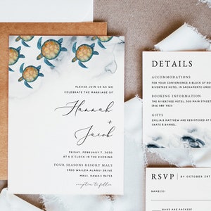 Beach Wedding Invitation Template, Beach Wedding Invitation Set Printable, Destination Wedding Invitation Template Suite Download, #008