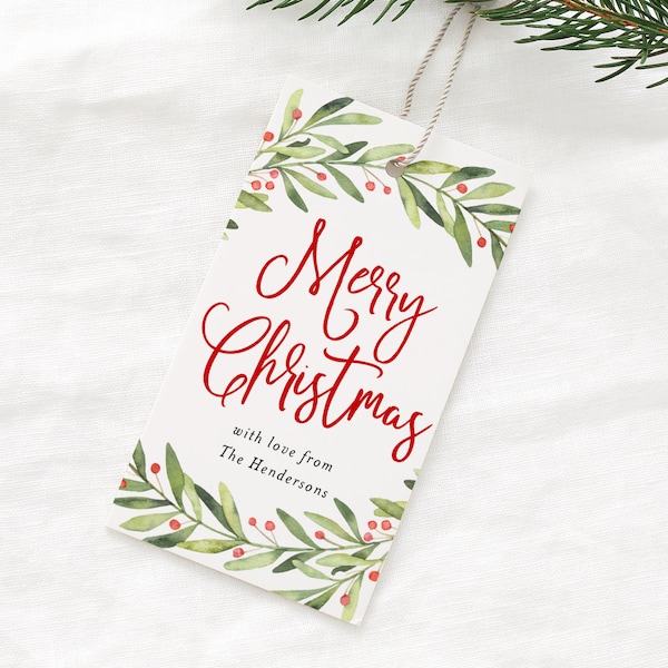 Merry Christmas Gift Tag Printable, Printable Christmas Gift Tag, Holiday Party Favor Tag, Editable Christmas Gift Tag Download, Templett C1