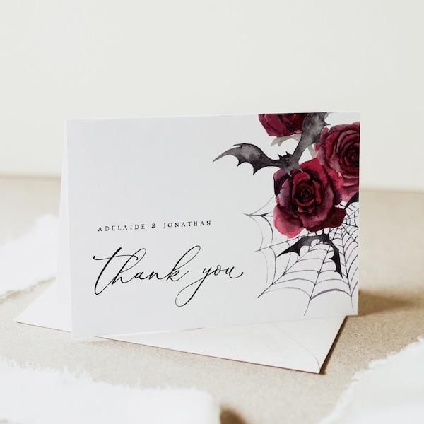 Gothic Wedding Thank You Cards Template, Custom Thank You Notes, Printable Wedding Thank You Card, Editable Thank You Cards, Templett, #006