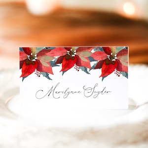 Printable Christmas Place Cards, Holiday Party Place Cards Template, Christmas Place Cards, Editable Folded Place Cards, Templett