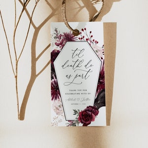 Til Death Do Us Part Wedding Favor Tags Template, Gothic Wedding Favor Tag, Printable Halloween Thank You Favor Tag Download, Templett, #006