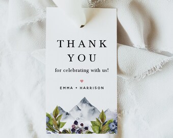 Rustic Wedding Favor Tag Template, Mountain Wedding Favor Tag, Printable Thank You Favor Tag Download, Editable Favor Tags, Templett, #009