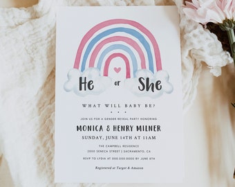 Rainbow Gender Reveal Invitation Template, Gender Reveal Invitation Download, Couples Baby Shower, Gender Neutral Baby Shower Templett, #GR2