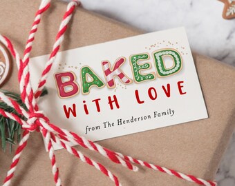 Christmas Cookie Gift Tag Printable, Baked with Love Holiday Cookie Favor Tag, Cookie Party Favor Tag, Christmas Gift Tag Download, Templett