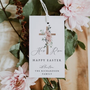 Religious Easter Gift Tag, He is Risen Easter Favor Tag, Printable Easter Treat Tag, Editable Easter Tag, Instant Download, Templett, #EAS