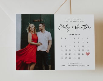 Save the Date Calendar Template, Photo Save the Date with Calendar, Printable Save the Date, Editable Save the Date Card Download, Templett