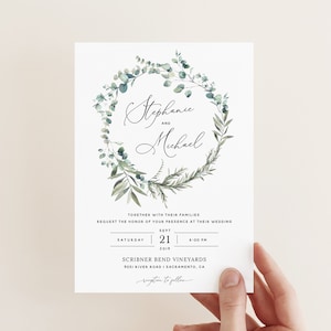 Bohemian Wedding Invitation Template, Eucalyptus Greenery Wedding Invitation Template Download, Printable Wedding Invitation Templett, #007