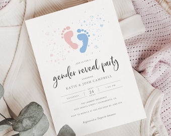 Descargar invitación para revelar el género, plantilla de invitación para revelar el género, invitación para baby shower para parejas, baby shower de género neutro, Templett, #GR1