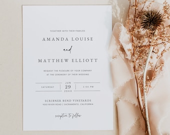 Modern Wedding Invitation Template, Elegant Wedding Invitation Template Download, Simple Wedding Invitation Printable, Templett, #016