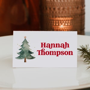 Christmas Place Cards, Holiday Party Place Cards Template, Printable Christmas Tree Placecards, Folded Place Cards Download, Templett, #C3
