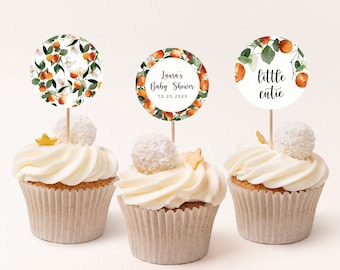 Little Cutie Baby Shower Cupcake Topper Template, Printable Citrus Baby Shower Cupcake Toppers, Editable Baby Shower Toppers, Templett, #02B