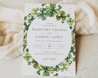 Irish Wedding Invitation Template, St. Patrick's Day Wedding Invitation Download, Printable Shamrock Wedding Invitation, Templett, #SPD