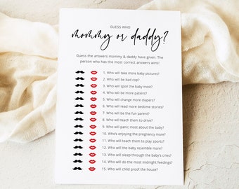 Mommy or Daddy Baby Shower Game, Guess Who Baby Shower Game Template, Editable Baby Shower Game, Instant Download, Templett, #05B
