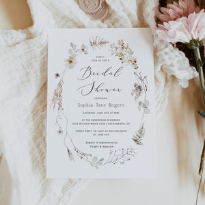 Bohemian Bridal Shower Invitation Template, Elegant Bridal Shower Invitation, Printable Bridal Shower Invitation Download, Templett, #008