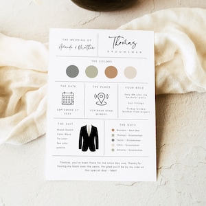 Groomsmen Info Card, Printable Groomsmen Information Card, Groomsmen Proposal Card Template, Groomsmen Color Info Card, Templett